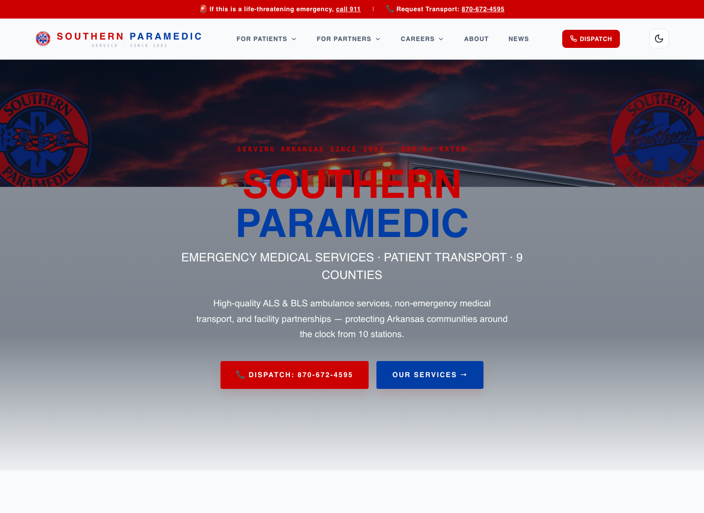 Aperçu du site Southern Paramedic Service